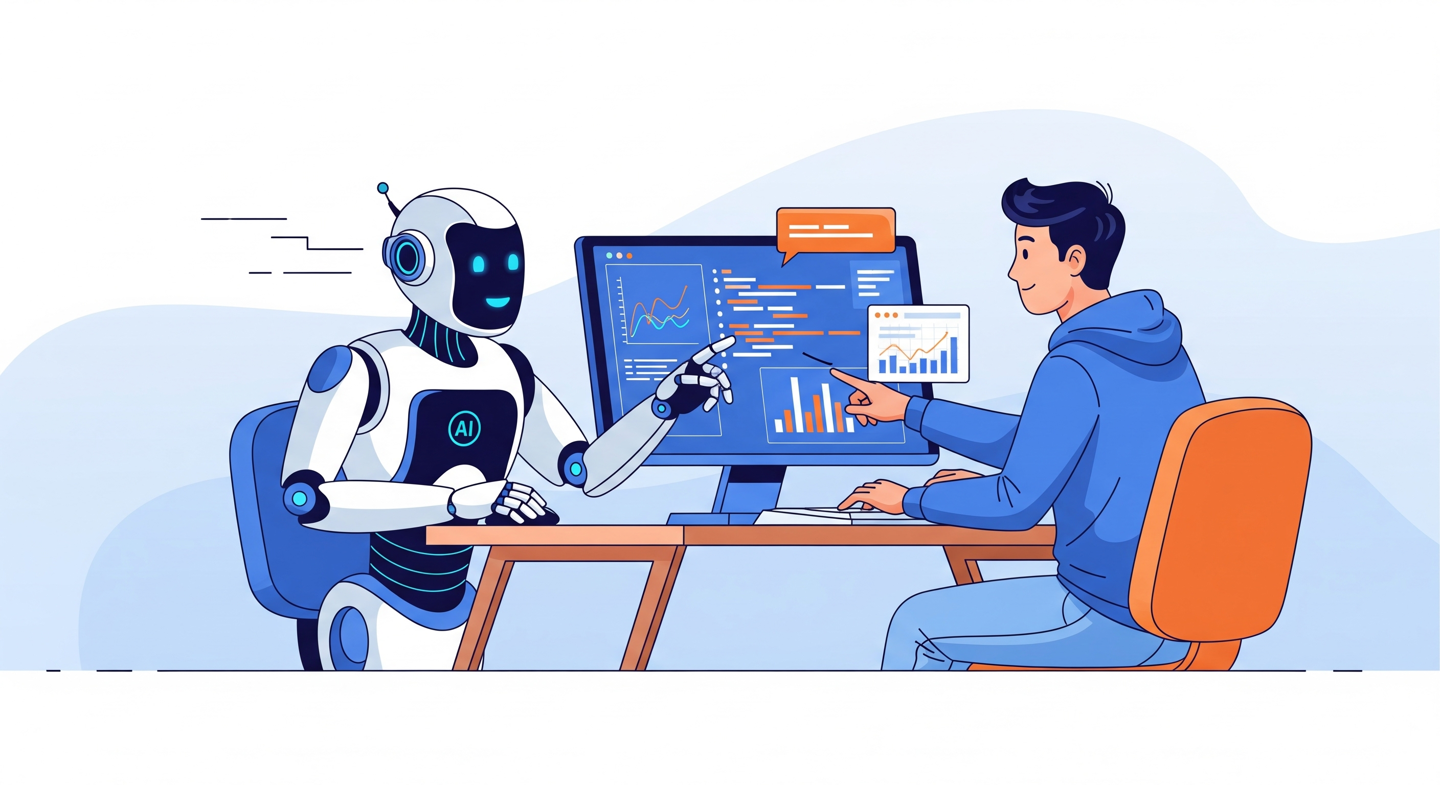 AIロボットと開発者が協力している様子